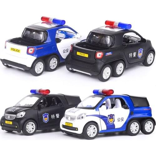 1:32 Alloy Die Cast Mercedes Benz Smart Police Car Model Lights Sounding Effect Vehicle Toy Children Gifts Collection