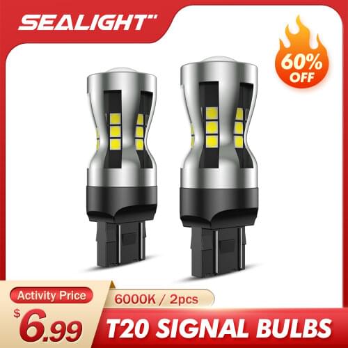 SEALIGHT 2PCS T20 7440 7443 W21/5W LED Car Interior Light LED Bulb 3000LM 6000K Tail Turn Signal Light Brake Backup Light