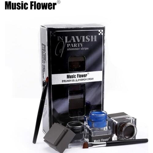 Music Flower Maquiagem Brand 3 In 1 Eyeliner Gel & Eyebrow Cream Black Eye Liner with Eye Brown Makeup Brushes Tool Set Natural