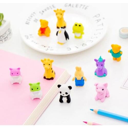 4 pcs Animal Frog Eraser Kawaii Pencil Eraser Cartoon Style Creative For Kids Funny Erasers Korean Stationery School Supplies