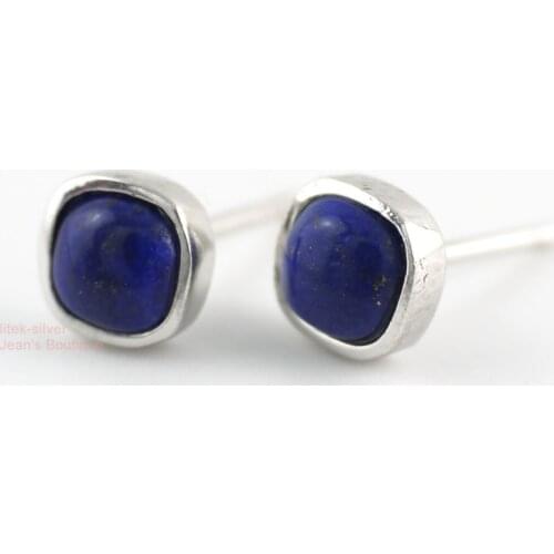 925 Sterling SIL Lapis Lazuli Navy Blue Rounded Square Post Stud Earrings Jewelry A1606