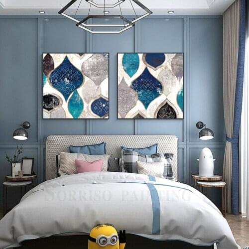 Abstract Blue Pattern Canvas Painting For Living Room Posters And Prints Dining Wall Art Hallway Pictures Home Bedroom Decor