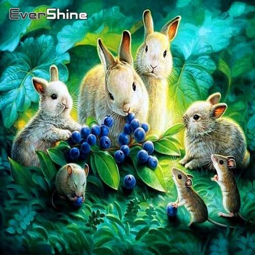 Evershine 5D Diamond Mosaic Sale Animals Cross Stitch Diamond Painting Full Drill Square Rabbits Rhinestones Pictures Beadwork