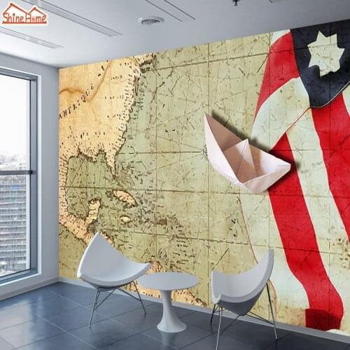 ShineHome-Large Custom Photo Wallpapers for 3 d Living Room Brick Wallpaper USA Flag Nautical Chart Background Wall Paper Decor