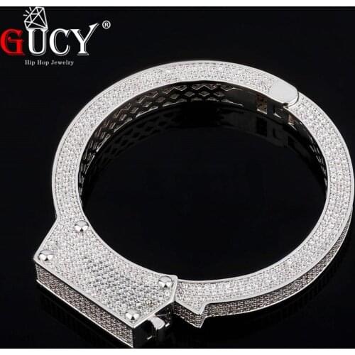 GUCY High Quality Bracelet AAA Zirconia Men Hip hop Jewelry Gold Silver Color Big Lock Bangle