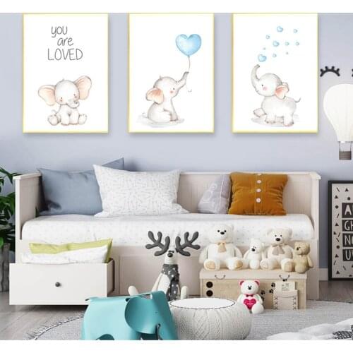 Decorative Picture Children Bedroom Decoration Baby Nursery Wall Art Canvas Painting Elephant Animal Print Nordic Kids