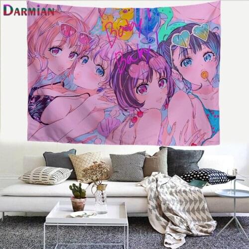 DARMIAN Harajuku Style Painting Printed Art Tapestry Bohemian Microfiber Fabric Wall Hanging Home Decoration Dorm Tapestries