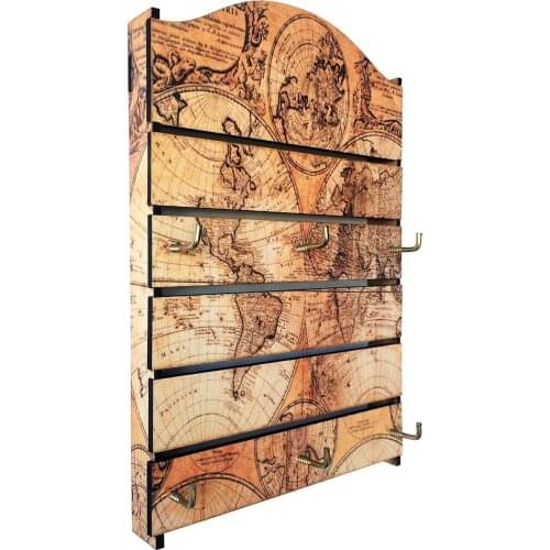 Wooden Key Holder Wall Mount 6 Hanger Hook Creative Home Decoration Gift Organization Old Map