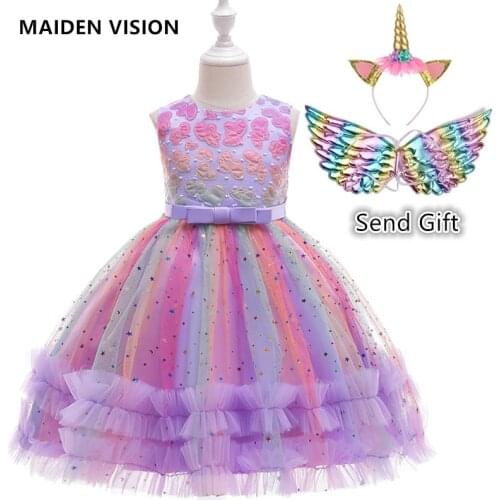 Kids Dress for Girls summer Wedding Girl Dress Princess Party Pageant Formal Gown For Teen Children Rainbow Unicorn Dress