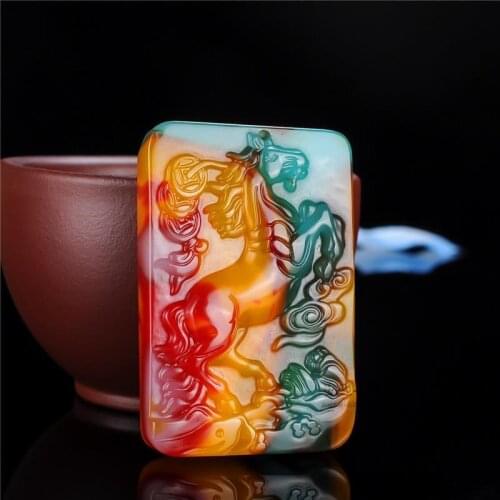 Chinese Hand-carved Horse Natural Colour Jade Pendant Necklace Charm Jadeite Jewelry Fashion Amulet Gifts for Women Men