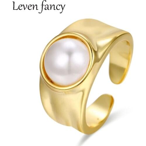 Cultured Button Pearl Ring In 18kt Yellow Gold Over 925 Sterling Silver Cocktail Wide Band Statement Ring for Men and Women