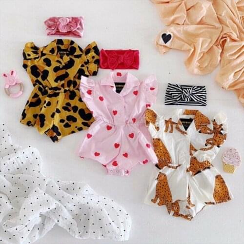 Newborn Baby Girl Summer Leopard Ruffle Blouse Romper Jumpsuit Outfit Clothes