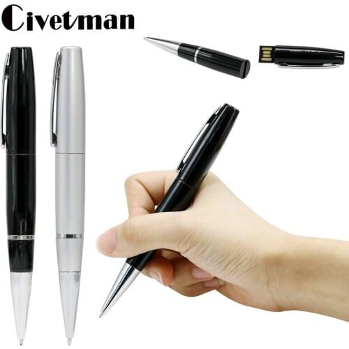 New Metal Ball Point Pen Usb Flash Drive 8GB 16GB 32GB 64GB Pen Drive 128GB 256GB USB 2.0 Flash Memory Stick Pendrives Cool Gift