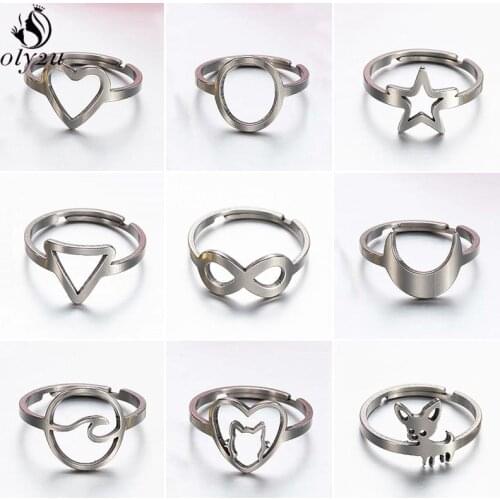 Fashion Adjustable Stainless Steel Rings for Women Simple Circle Wave Heart Star Moon Finger Ring Enagagement Jewelry Wholesale