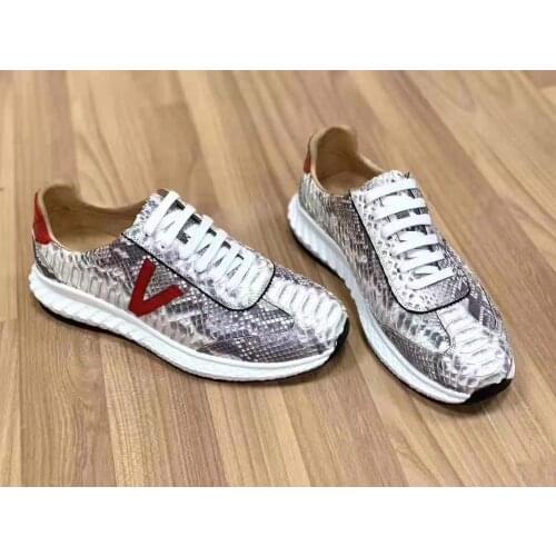 Latest Genuine real genuine python skin men shoe nature beige color high end quality snake skin sneaker for men cow skin lining