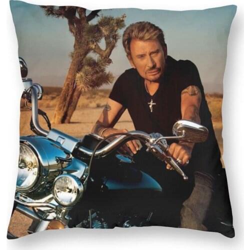 Motorcycle Johnny Hallyday Cushion Cover 45x45 Decoration Print French Rock Singer Throw Pillow Case for Car Two Side