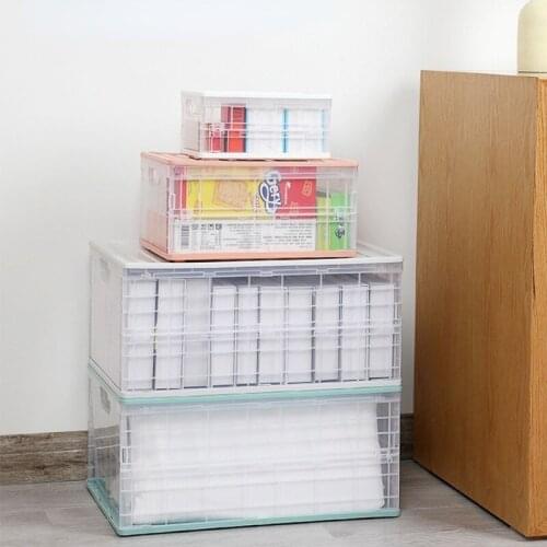 2021 New Transparent Collapsible Storage Box Folding Basket Organizer Plastic Case Home Storage Supplies Desktop Offical Storage