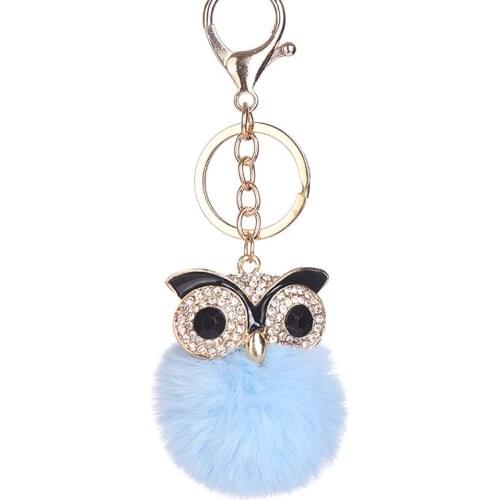 New Fashion Cute Pompom Fluffy Owl Keychain Faux Rabbit Fur Ball Women Bag Car Pendant Accessories