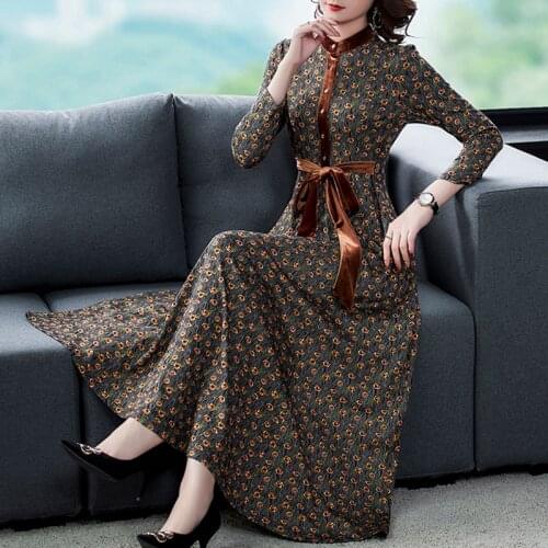 2021 Autumn Winter Floral Knitting Long Sleeve Maxi Dress Korean Vintage 3XL Plus Size Women Dress Elegant Bodycon Party Vestido