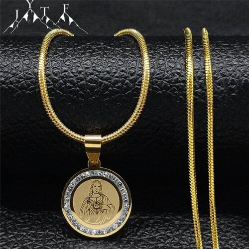 Jesus Small Stainless Steel Crystal Choker Necklace Gold Color Catholic Jesus Necklaces Chain Jewelry acier inoxydable XH8029S05