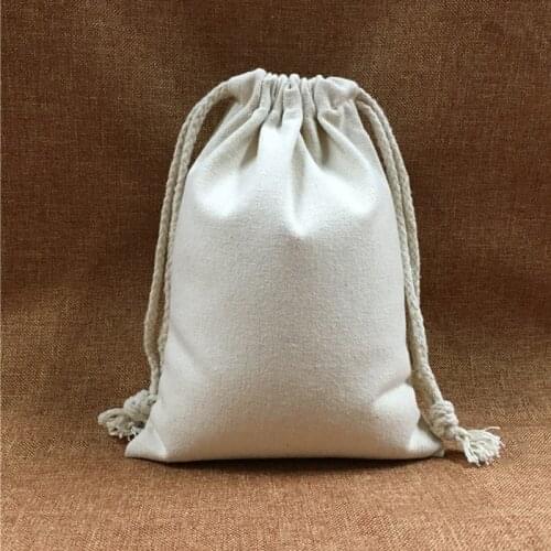 High quality cotton fabric jewelry gift pouch custom cotton drawstring dust storage and packaging bag