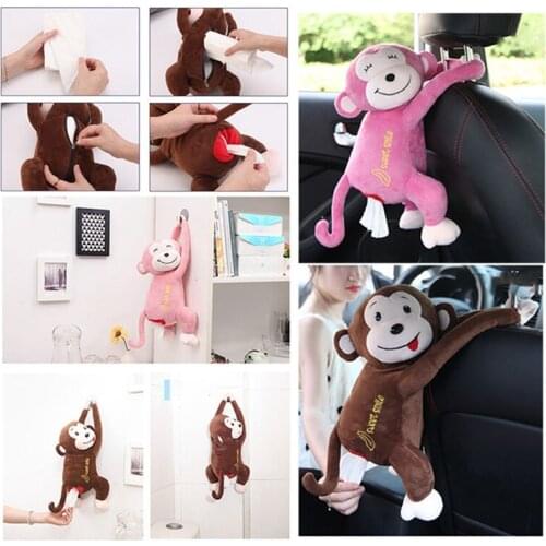 Monkey Doll Car Seat Back Hanging Tissue Holder Paper Box Plush Box Container Towel Paper Organizer Case Car Interior Trim