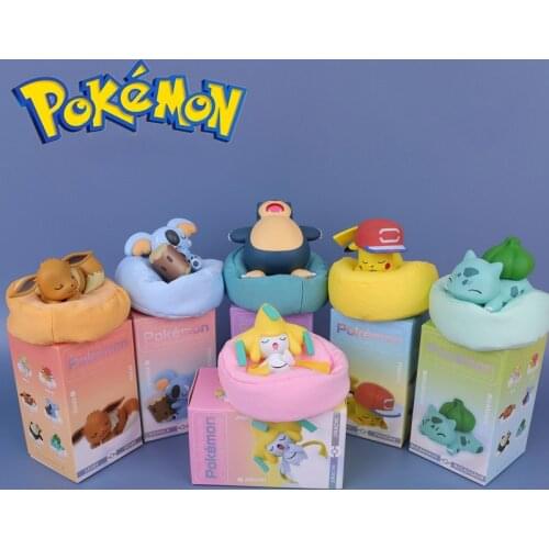 Pokemon Sleep Series Pikachu Jirachi Eevee Komala Snorlax Bulbasaur Anime Figures With Plush Base Model Dolls Toy For Christmas