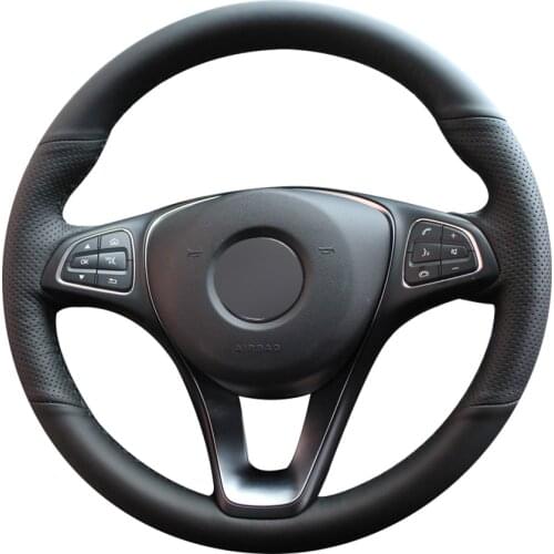 Hand-stitched Black PU Faux Leather Custom Car Steering Wheel Cover for Mercedes Benz C180 C200 C260 C300 B200 E200 E300