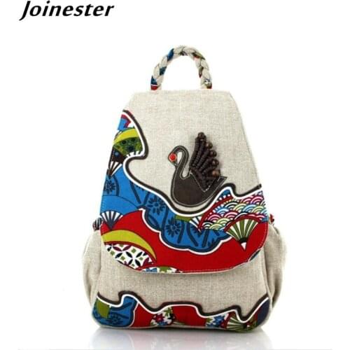 Ethnic Cotton Fabric Casual Backpacks for Women Retro Travel Bag Girls Schoolbags Daily Rucksacks for Female Soft Handle Bags
