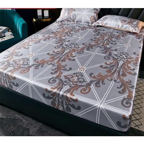 Ice Silk Mat With Elastic Band, Plant And Flower Print All-Inclusive Bed Sheet, Non-Slip Fitted Sheet
