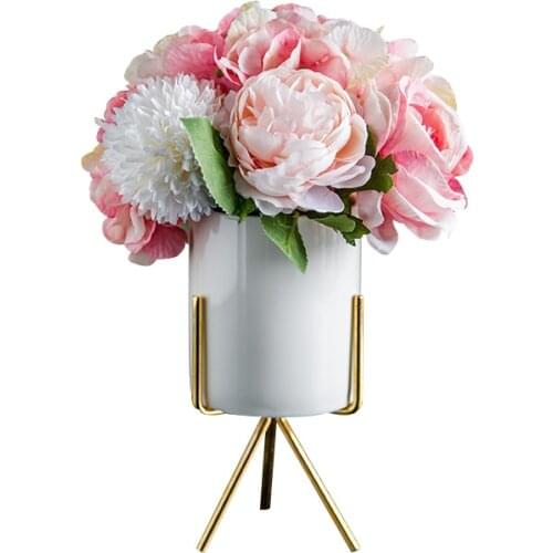 Nordic Simple Ceramic Vase+Artificial Flower Ornament Crafts Decoration Table Dry Fake Flowers Bouquet Home Creative Figurines