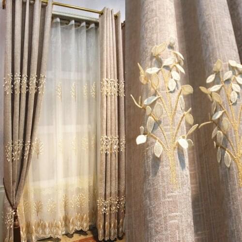Modern Pastoral Living Room Chenille Shading Embossed Embroidered Curtain Cloth Bedroom Window Screen Curtain Customization