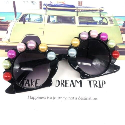 ZAOLIHU Luxury Flower Design Kids Eyewear Round Rainbow Pearl Baby Sunglasses Unique Handmade Children Sun Glasses Summer Gafas