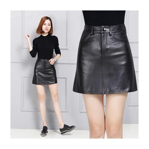 Top brand Leather Women Genuine Sheepskin A-line Skirt K146 high quality