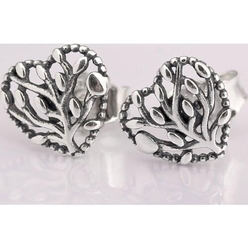 Original Openwork Flourishing Heart Stud Earrings For Women 925 Sterling Silver Earring Wedding Party Gift Fine Europe Jewelry