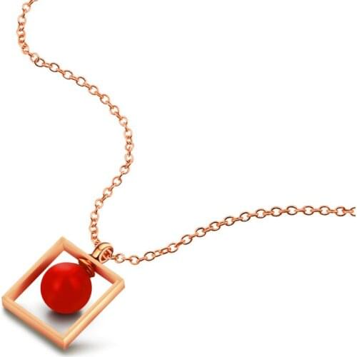 Elegant red Faux Pearl Chocker Simple Dainty 925 sterling silver Square pendant necklace For women & girls Fashion jewelry