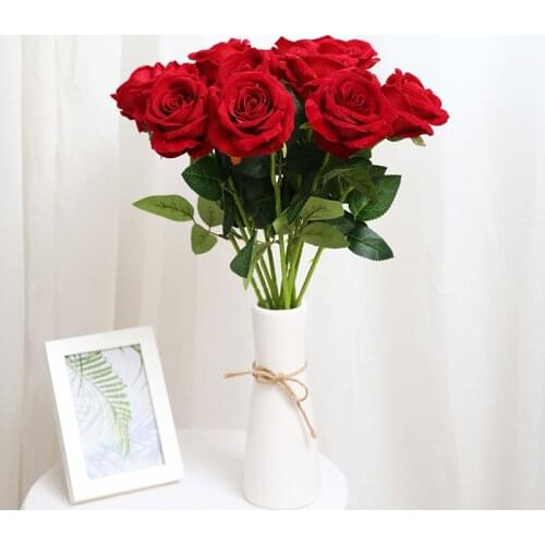 1/2/3/4/5pcs Flocking Silk rose artificial flower bouquet for girls birthday gifts romantic home living room wedding decoration
