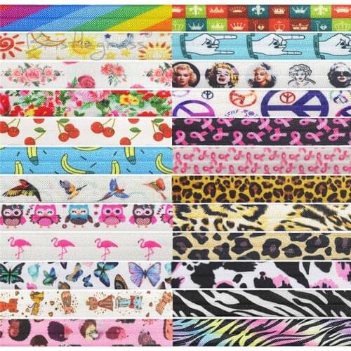 BRISTLEGRASS 2 Yard 5/8" 15mm Owl Flamingo Flower Print FOE Fold Over Elastics Spandex Bands Hair Tie Headband Dress Sewing Trim