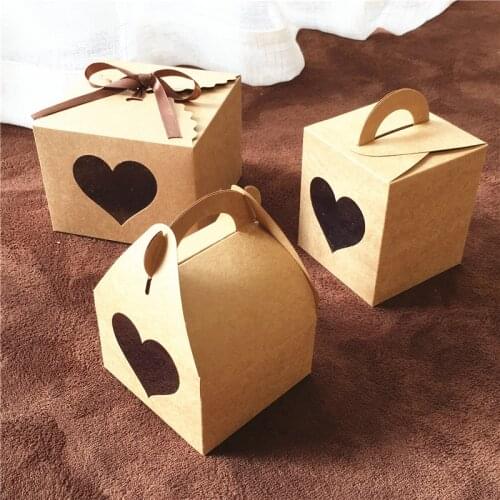 20Pcs 3Size Brown Paper Cardboard Handmade Cake Packing Boxes With Clear PVC Window Party Wedding Favor Candy Box Kraft Gift Box