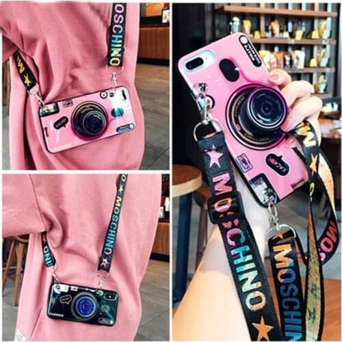 3D Camera Phone case For OPPO F7 F9 F11 K3 5Q Realme 1 2 3 5 X C1 U1 Pro Lite FindX Reno Z A5 A9 2020 soft cover with Lanyard