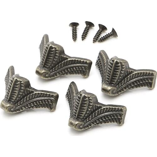 4Pcs Vintage Jewelry Box Wooden Case Decorative Feet Leg Metal Corner Protector Zinc Alloy