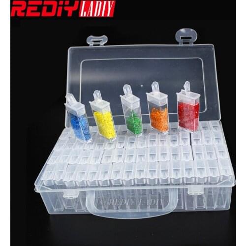 64PCS Box New Diamond Embroidery Tool Diamond Painting Mosaic Crafts Transparent Plastic Storage Box Jewelry Drill Storage Box