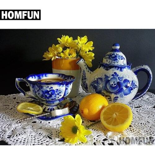 HOMFUN Full Square/Round Drill 5D DIY Diamond Painting "Lemon & Flower" Embroidery Cross Stitch 5D Home Decor Gift A06002