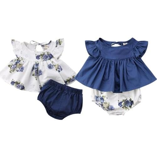 2020 Kids Baby Girls Bodysuits Cotton Floral Short Sleeve Tops+Shorts Pants 2pc/Set Outfits For Twins Baby Clothes 0-24M