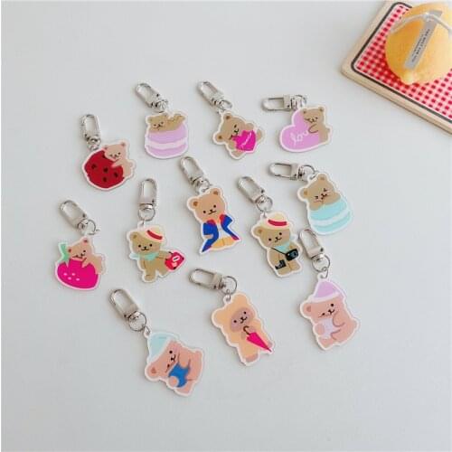 Cartoon Cute Candy Bear Key Buckle Acrylic Transparent Girl Pencil Case Schoolbag Kawaii Key Chain Creative Decorative Pendant