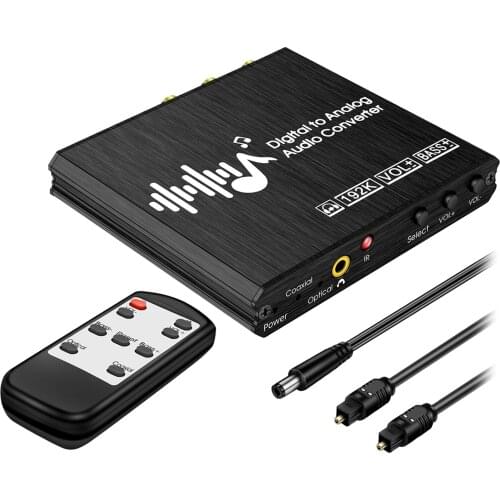 192KHz DAC Digital Optical Toslink to Analog Audio Converter Adapter Bass Adjustment Optical Coaxial Spdif Input for TV DVD