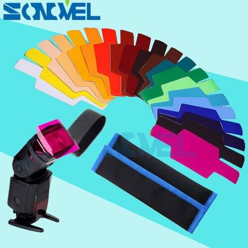 20pcs Flash Speedlite Gel Color Filters for Canon 800D 7D Nikon Metz Godox Yongnuo Speedlight Flashgun Lighting Control Modifier
