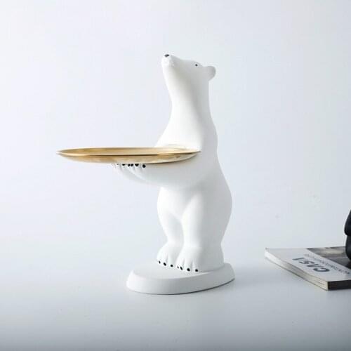 WEILEAD Nordic White polar Bear Tray Figurines for Interior Decoration Modern Art Resin Polar Bear Room Decor Action Figures