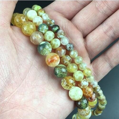 Brown Yellow Fire Agates Onyx Stone Beads Round Loose Spacer Beads For Jewelry Making DIY Bracelet Accessories 15'' 6 8 10mm