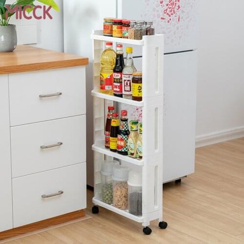 MICCK Kitchen Shelf Side Cargo 3/4 Layer Refrigerator Storage Rack With Wheels Detachable Layer Bathroom Clearance Storage Shelf